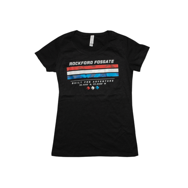 Rockford Fosgate Clothing- Womens Heather Black T-shirt w/Red White Blue RF